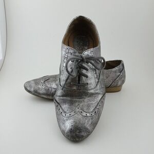 B.O.C. Women's 8 Silver Pewter Abbington Oxford Lace Up Loafer Metallic Wingtip